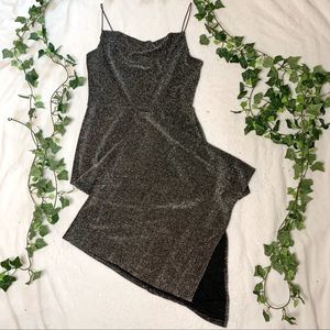 New Long Thin Strap Silver Sparkle Party Dress